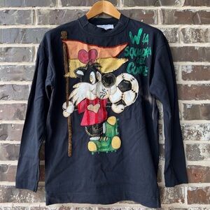 Italian Y2K Florica Genolini Black Beaded Soccer Graphic Long Sleeve Shirt Sz S
